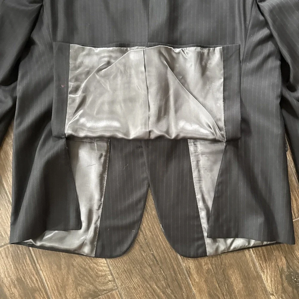 Hart Schaffner Marx Blazer Men 48L Charcoal Pinstripe 100% Worsted Wool USA NWT